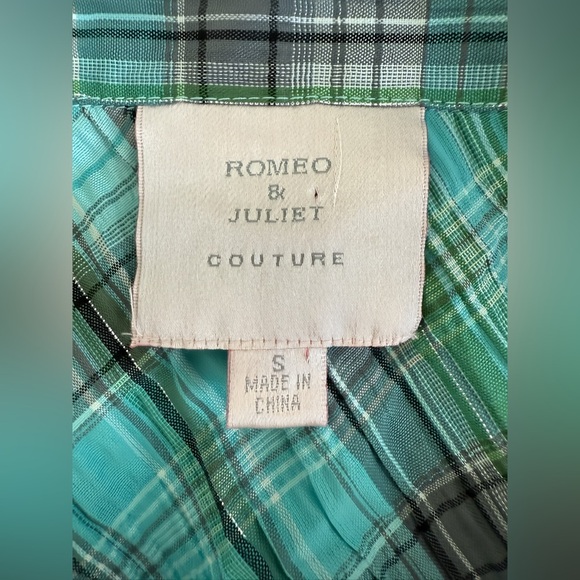 Romeo & Juliet Couture Y2K Preppy Plaid Shirt Dress S  Ruffle Hem Button Down - Picture 10 of 12